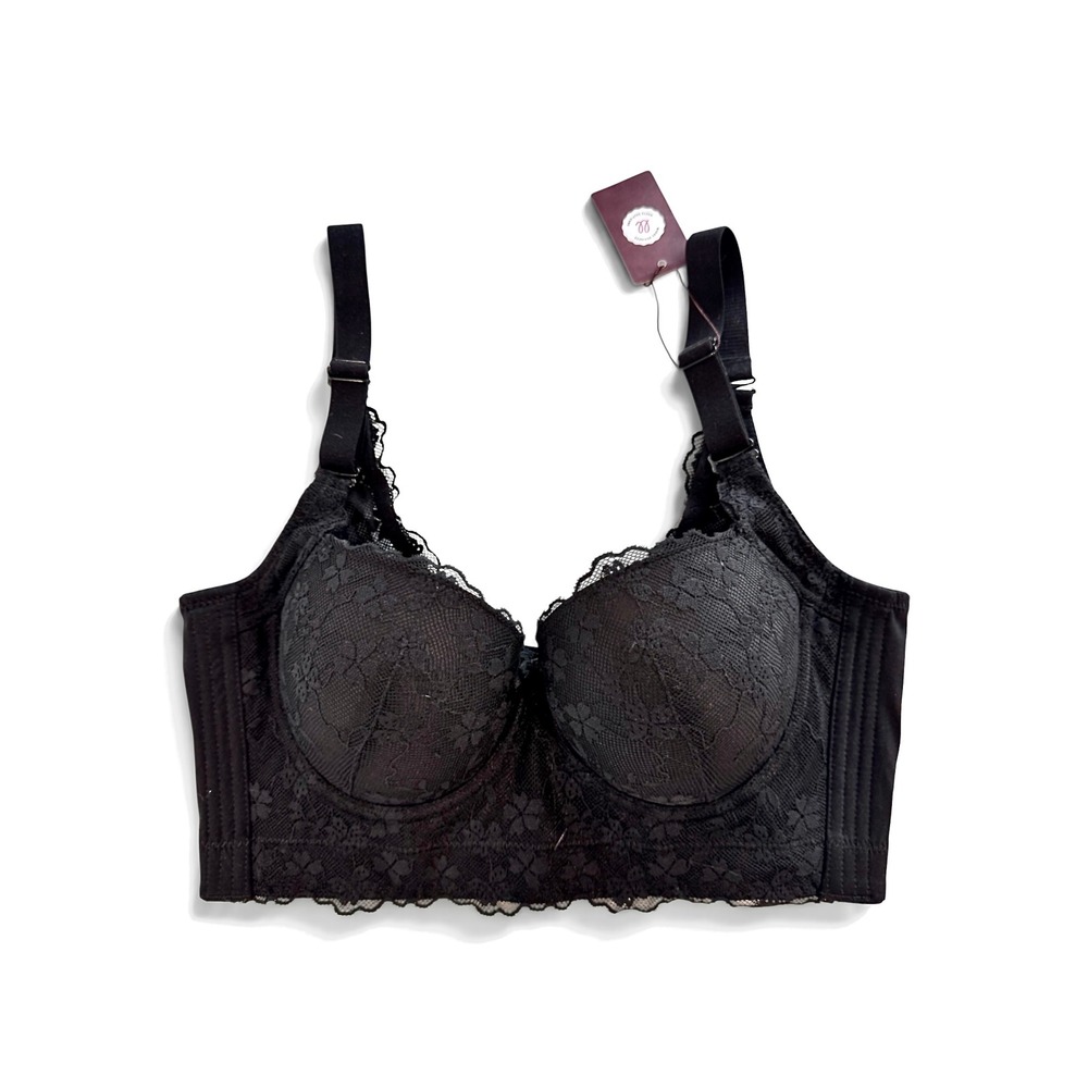 FallSweet Black Floral Lace Longline Padded Underwire Bra 34/75C New